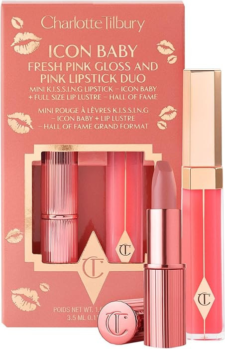 Charlotte Tilbury Icon Baby Lip Duo Kit - Mini K.I.S.S.I.N.G Satin Shimmer Lipstick & Full Size H... | Amazon (US)