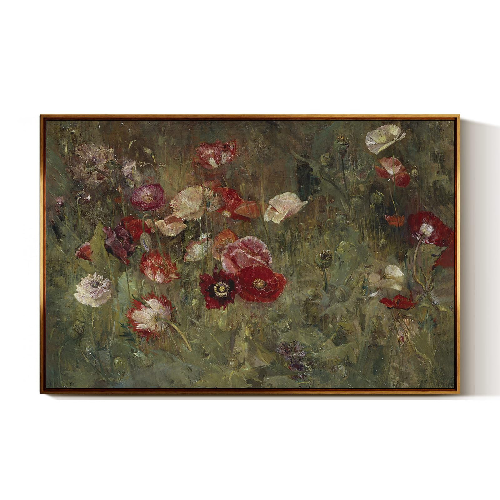 InSimSea Golden Framed Vintage Canvas Wall Art A Bed Of Poppies Red Flower Field Landscape Painti... | Amazon (US)