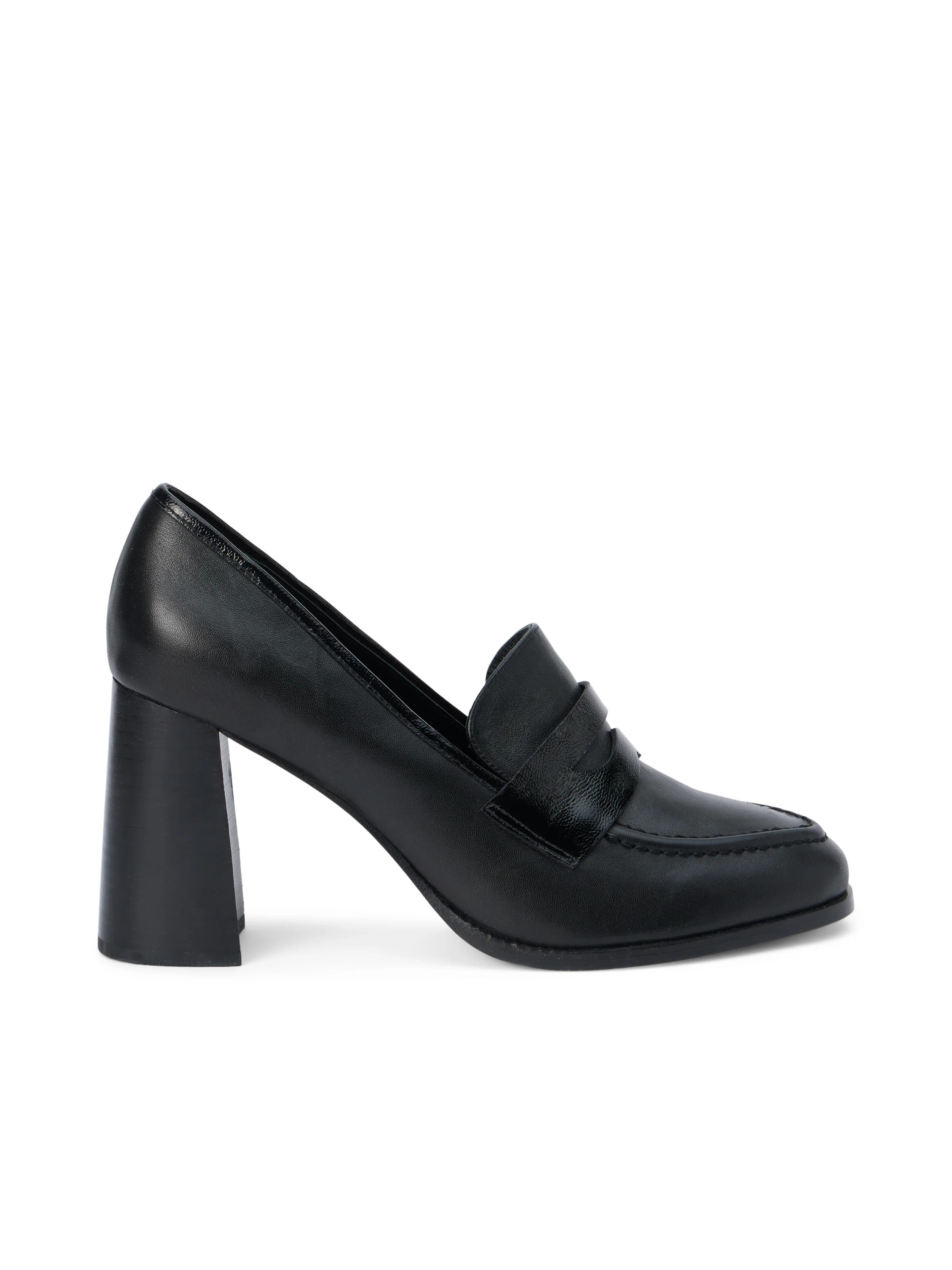 L'AGENCE - Blanche Heeled Leather Loafer in Black Leather | L'Agence