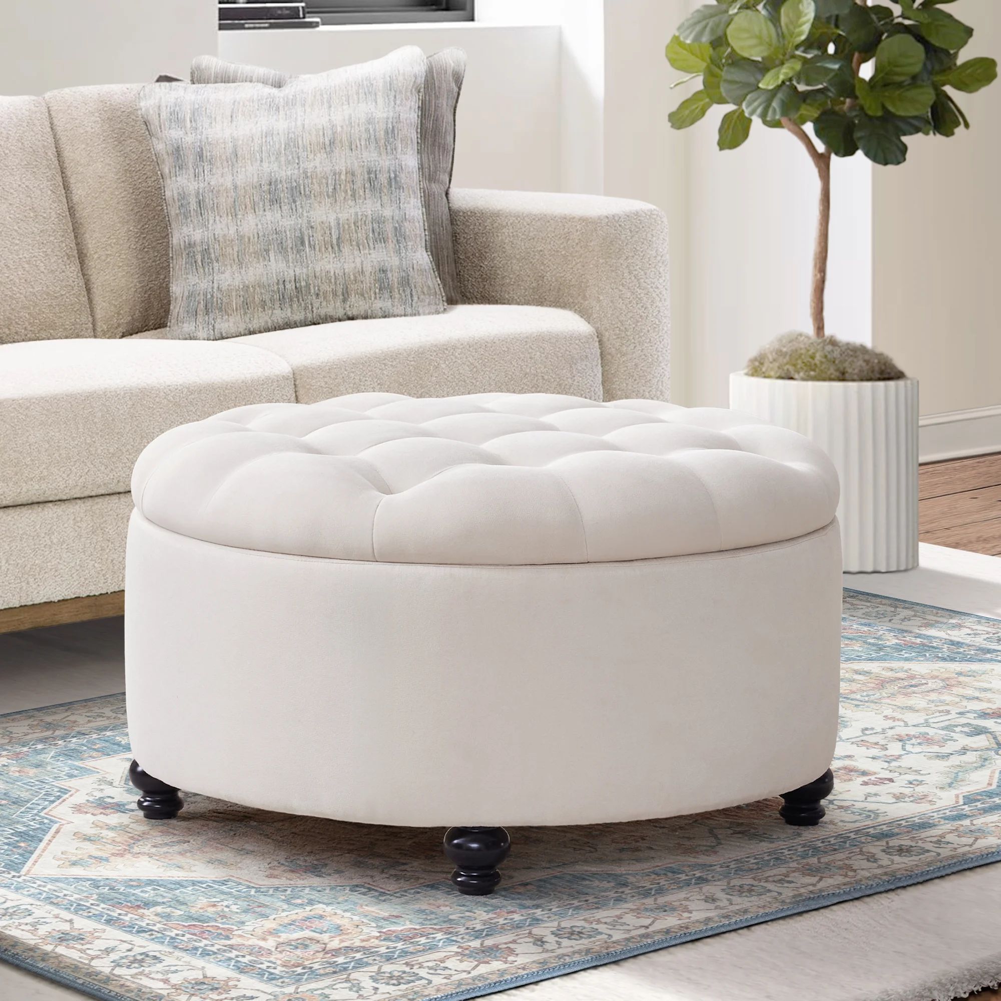 HUIMO 30" Large Round Storage Ottoman Footstool, Upholstered Button Tufted Ottoman Coffee Table, ... | Walmart (US)