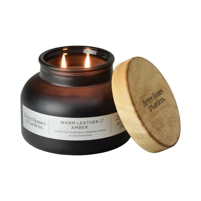 Better Homes & Gardens Warm Leather & Amber Scented 2-Wick Jar Candle 18oz Frosted | Walmart (US)