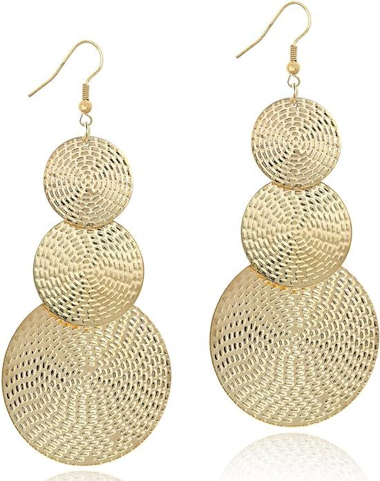 14K Gold Drop Dangle Earrings for Women Fashion Big Dangling Bohemia Vintage Circular Statement C... | Amazon (US)