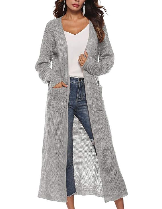 Womens Casual Long Sleeve Split Open Cardigan Knit Long Cardigan Sweaters with Pockets | Amazon (US)