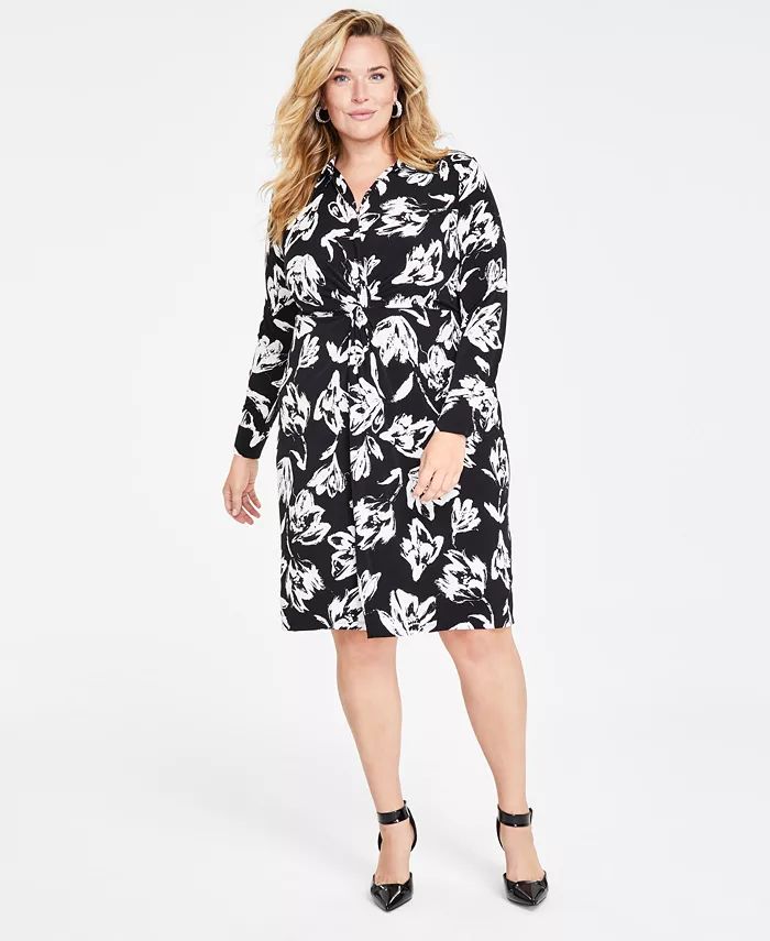 I.N.C. International Concepts Plus Size Floral-Print Twist-Front Dress, Created for Macy's - Macy... | Macy's