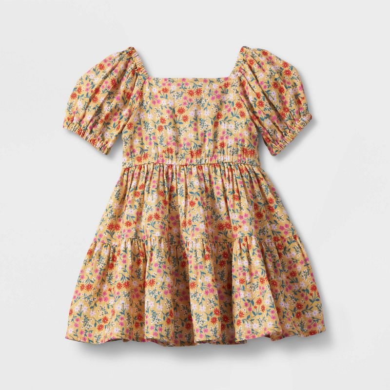 Toddler Girls' Floral Puff Sleeve Dress - Cat & Jack™ Yellow | Target