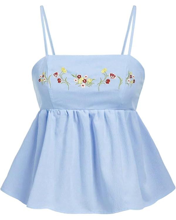 SOLY HUX Women's Spaghetti Strap Ruffle Hem Peplum Cami Top Jacquard Camisole | Amazon (US)