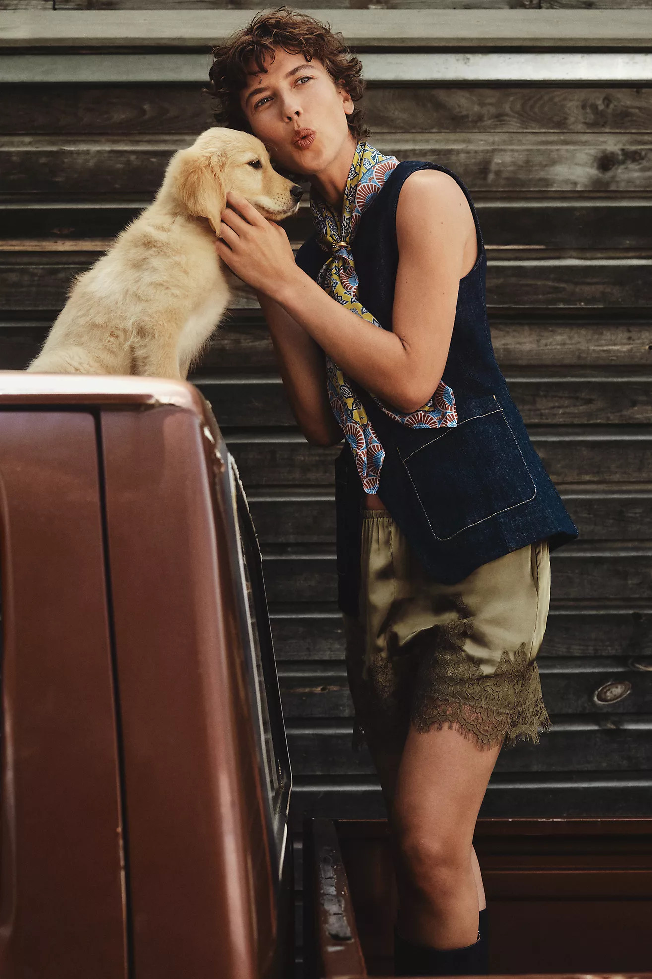LyreBird Heirloom Lace-Trim Satin Shorts | Anthropologie (US)