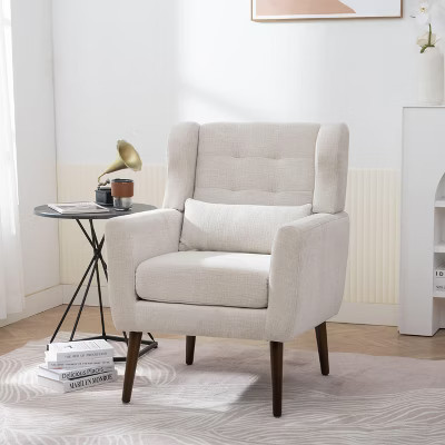 PAGED Modern Accent Chair Upholstered Living Room Chairs with Tapered Legs, Comfy Chair for Bedroom, Beige | Target