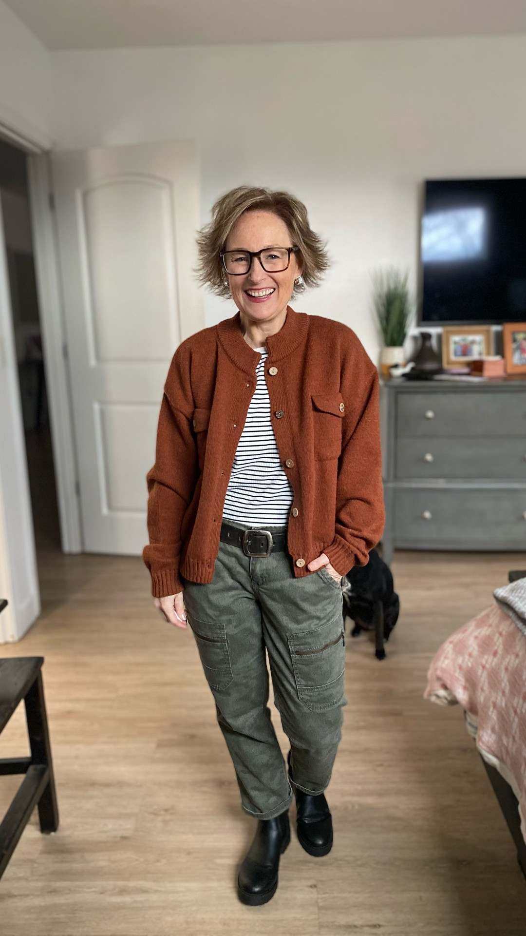 Structured cardigan jacket and camo pants- print mixing 

#LTKgrwm #LTKPetite #LTKootd