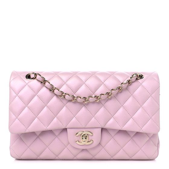 Iridescent Calfskin Quilted Medium Double Flap Light Pink | FASHIONPHILE (US)