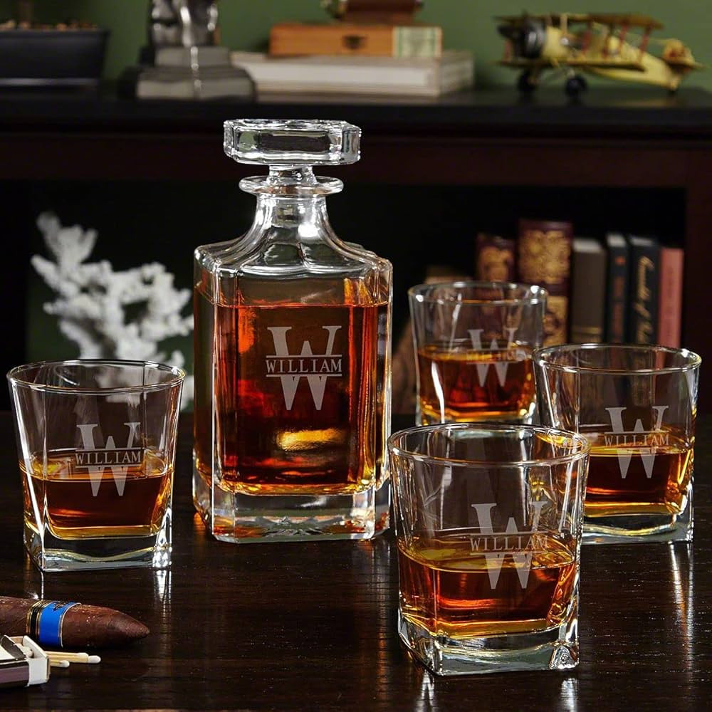 Personalized Whiskey Decanter Set with 4 Square Rocks Glasses - Gift Box Available | Amazon (US)