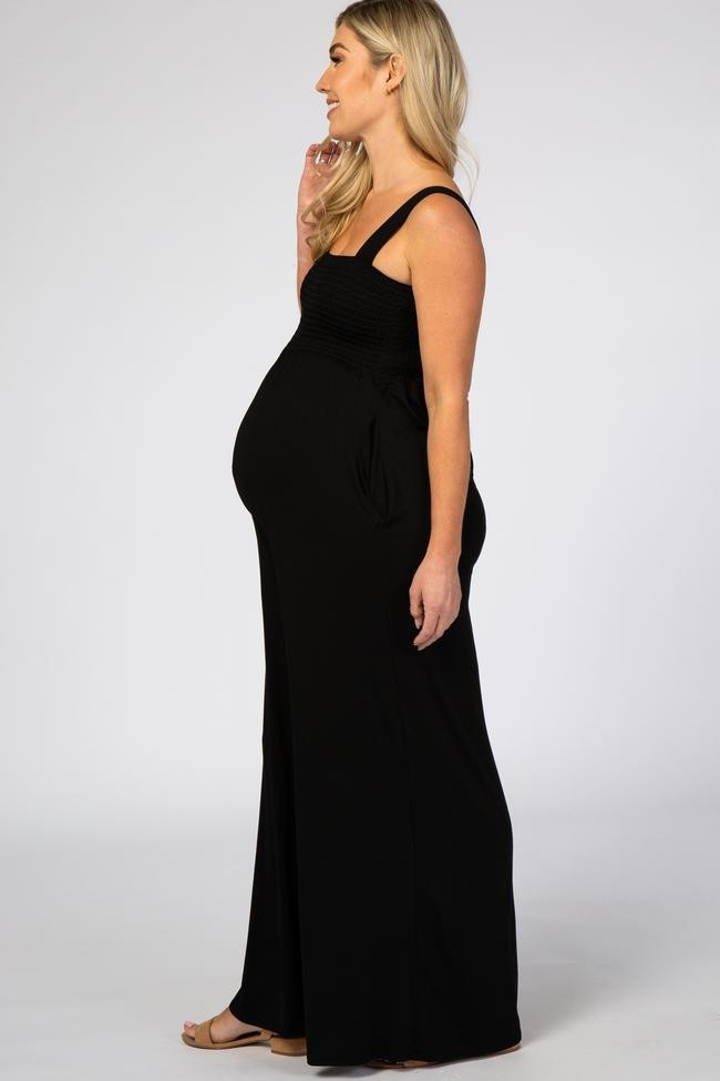 Black Sleeveless Wide Leg Maternity Jumpsuit | PinkBlush Maternity