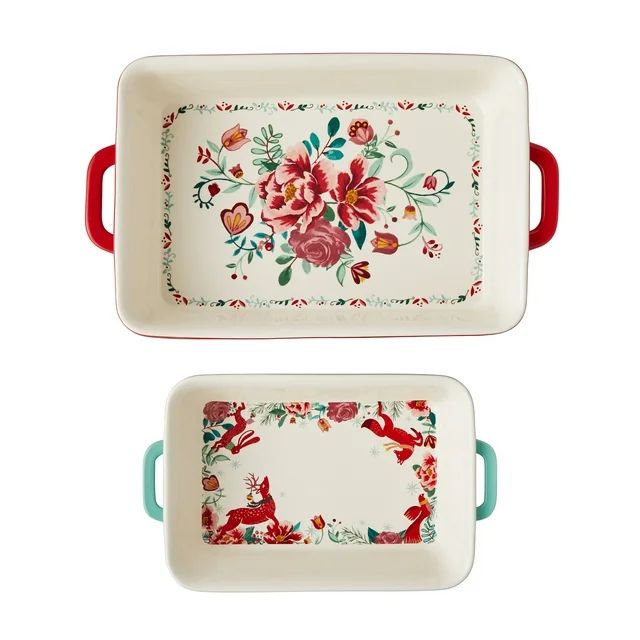 The Pioneer Woman Merry Meadows 2-Piece Rectangular Ceramic Holiday Bakeware Set | Walmart (US)