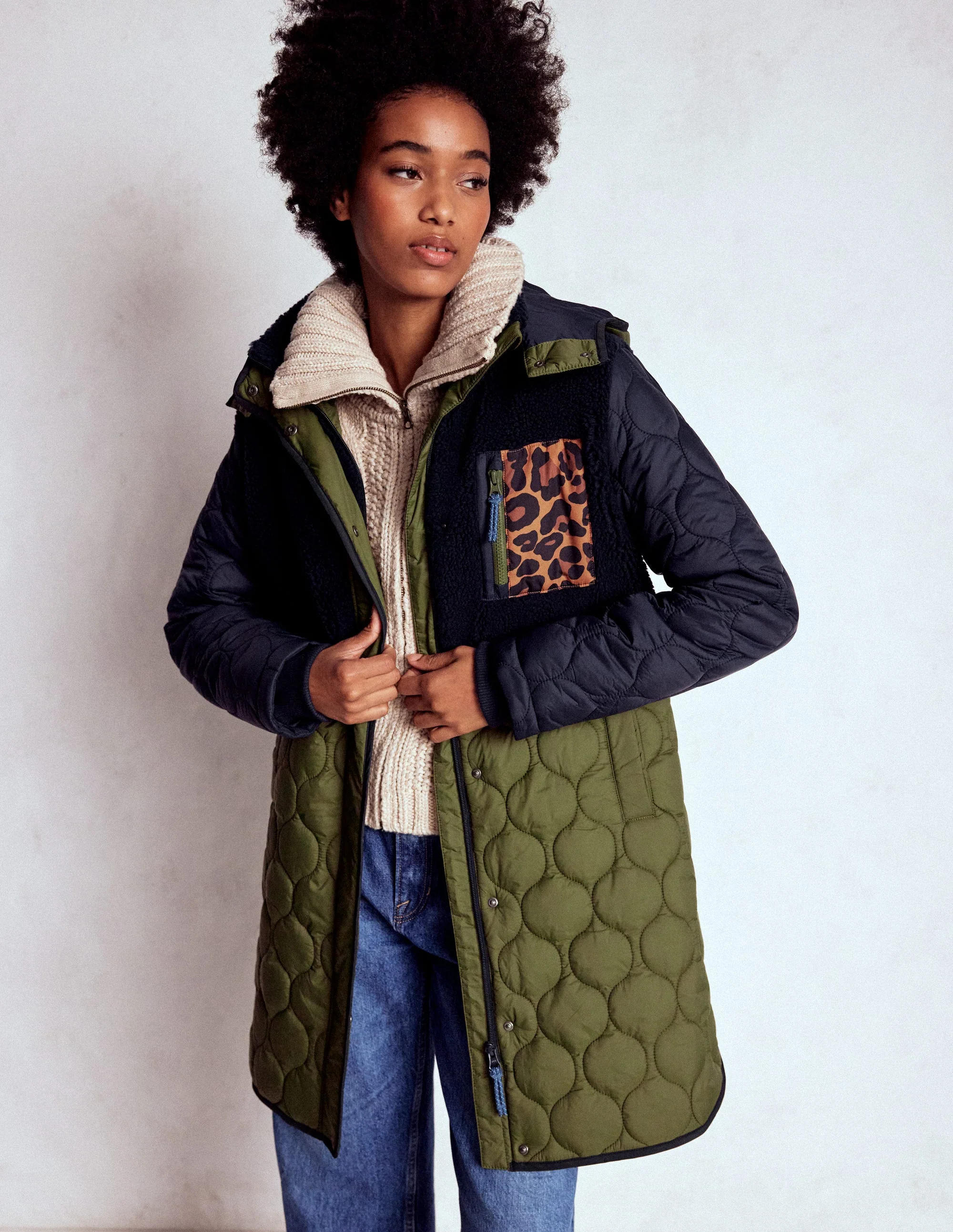 Borg Mix Coat-Navy & Khaki Mix | Boden (US)