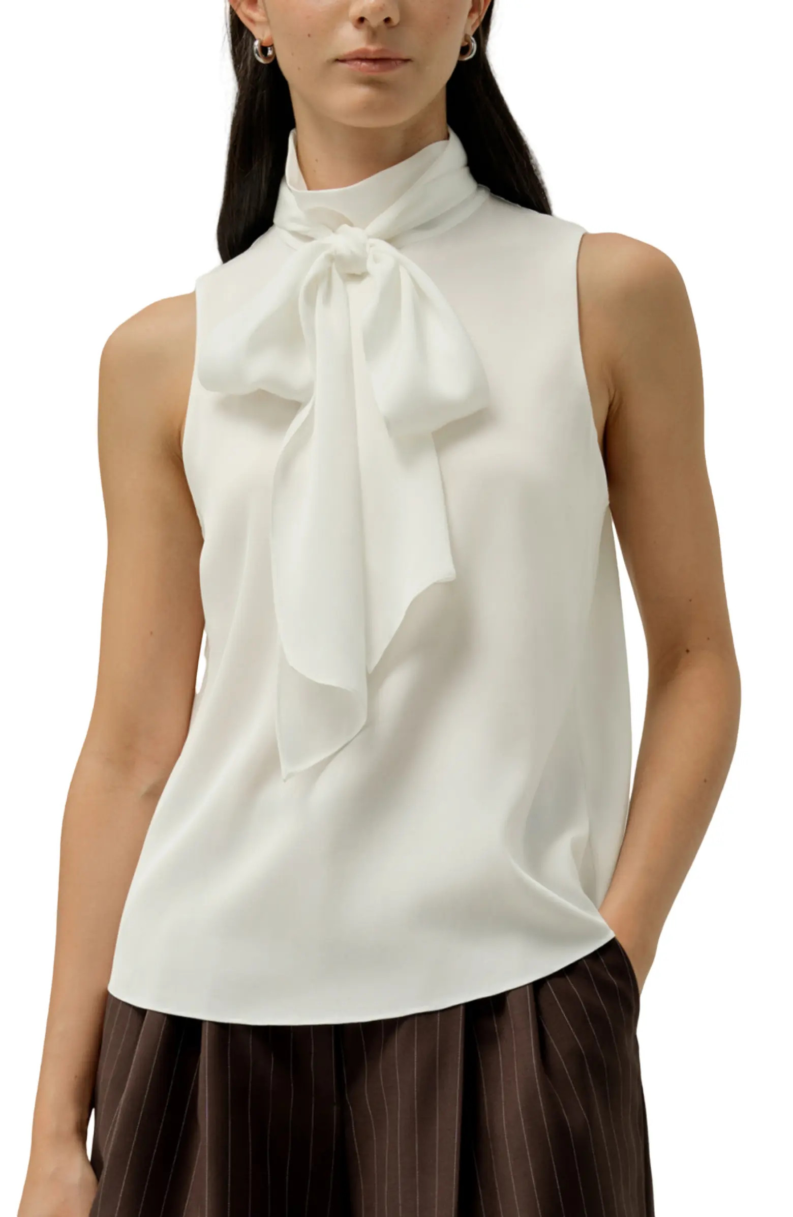 Sleeveless Tie-Neck Silk Blouse | Nordstrom