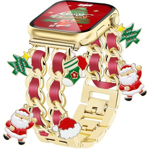 Christmas Watch Bands for Women Compatible with Apple Watch Band 38mm 40mm 41mm 42mm (S11/10) Adjustable Unique Charms Metal Strap Cowboy Chain Bracelet for iWatch Series 11/10/9/8/7/6/5/4/3/2/1/SE | Amazon (US)