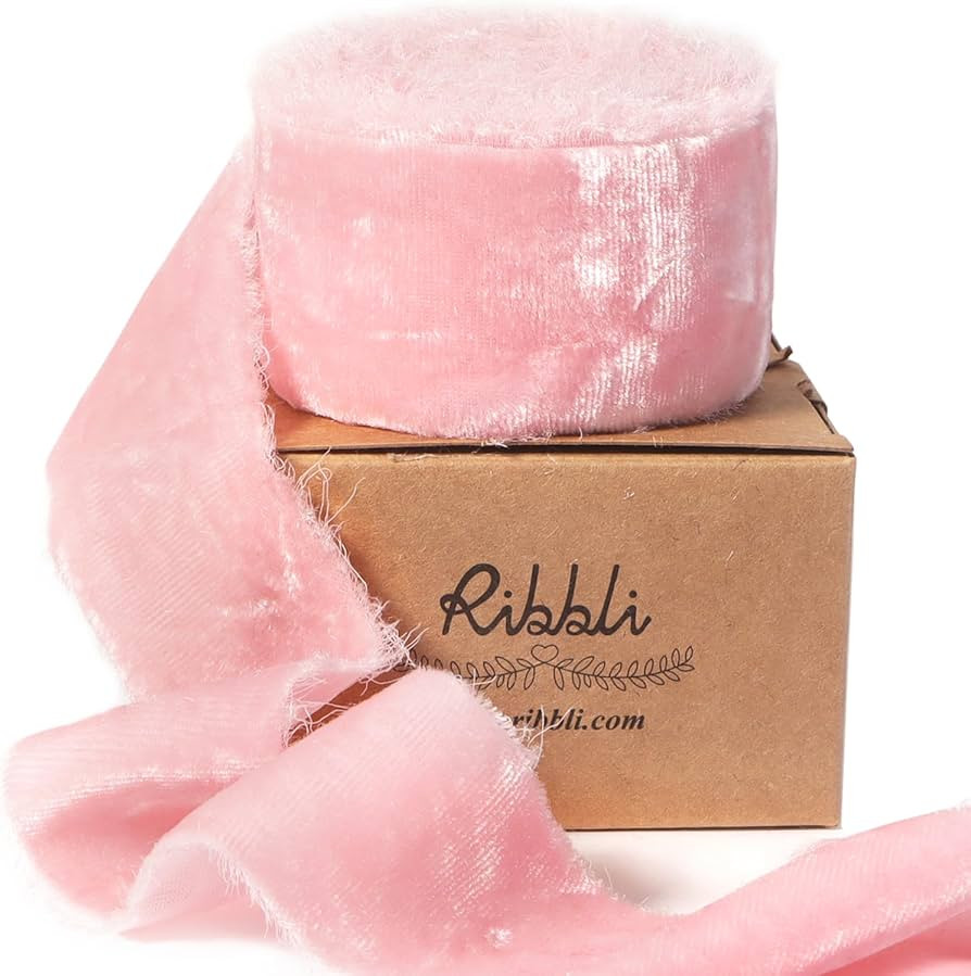 Ribbli Pink Velvet Ribbon 1.5 Inch Handmade Frayed Vintage Christmas Ribbon for Gift Wrapping Chr... | Amazon (US)