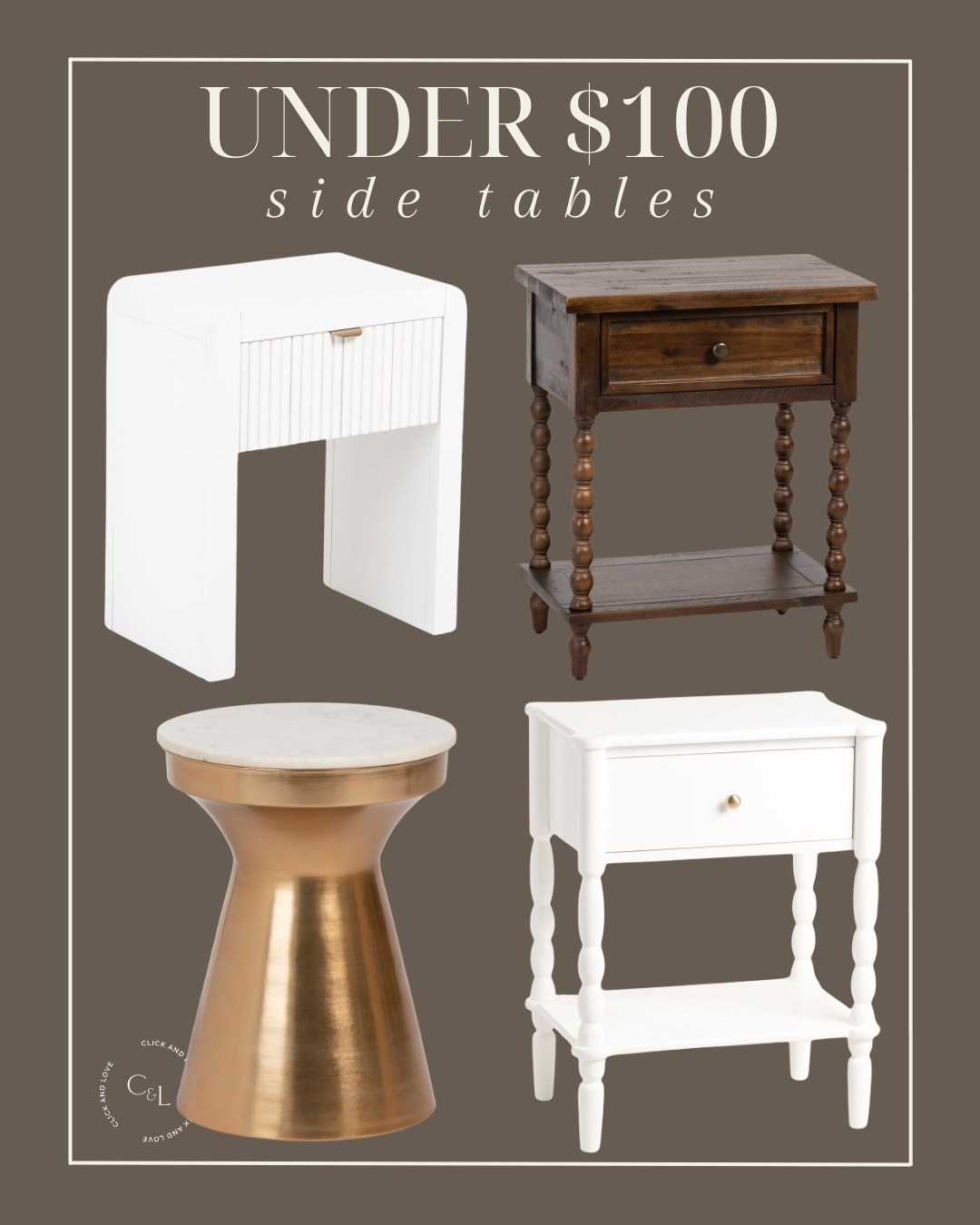 Amazing side table finds for under $100! These are great budget friendly pieces to easily add into that open space in your home that needs a little something extra!

Living room side table, end table, bedroom furniture, bedroom, budget friendly furniture, dresser, nightstand, modern bedroom, traditional bedroom, primary bedroom, guest room, bedroom styling, curated spaces, shoppable inspo, bedroom inspiration, Modern home decor, traditional home decor, budget friendly home decor, Interior design, look for less, designer inspired, end table, side table, neutral furniture, neutral home decor, wooden accents, round accent table

#LTKFindsUnder100 #LTKStyleTip #LTKHome