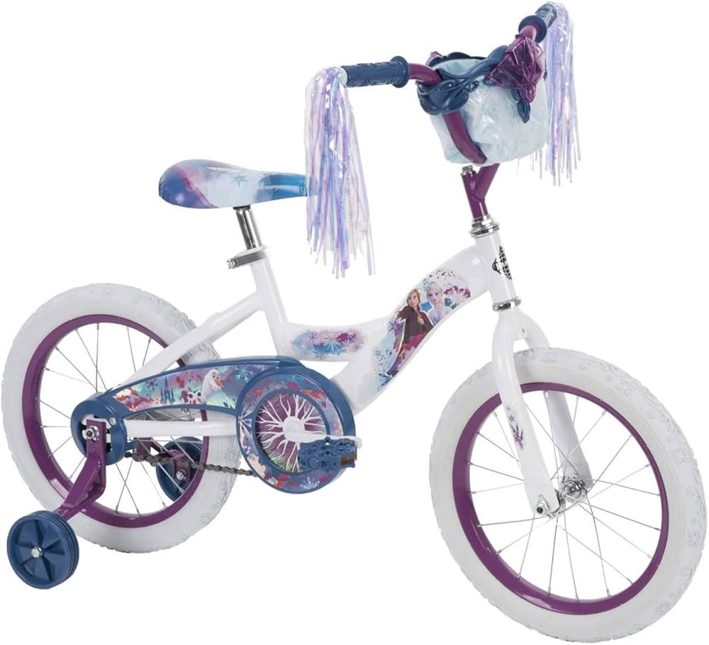 Huffy Frozen 2 16-Inch Kids Toddler Boys and Girls Ages 4-8 Training Wheel Coaster Bike Bicycle with Handlebar Bag and Streamers, Purple | Amazon (US)