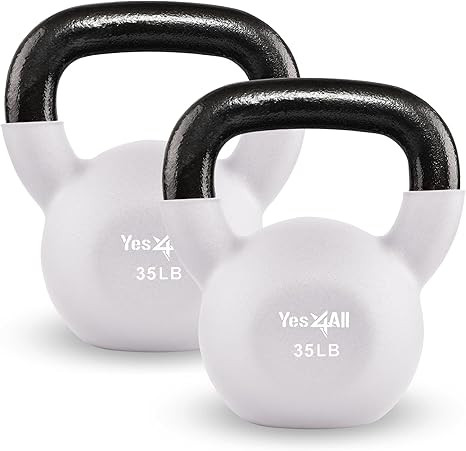 Yes4All Kettlebell, 5-65 LB Neoprene Coated Cast Iron Kettlebells, Wide Grip Handle & Flat Bottom... | Amazon (US)