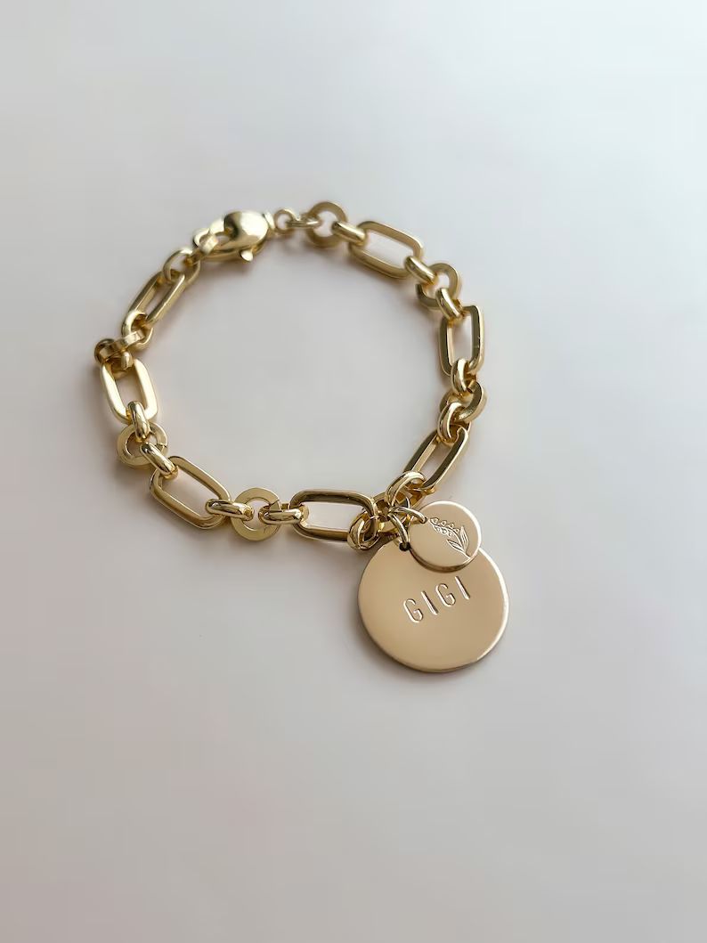 Custom Statement Bracelet//18 Karat Gold Filled//Toggle Clasp//Personalized//Handstamped//Birth F... | Etsy (US)