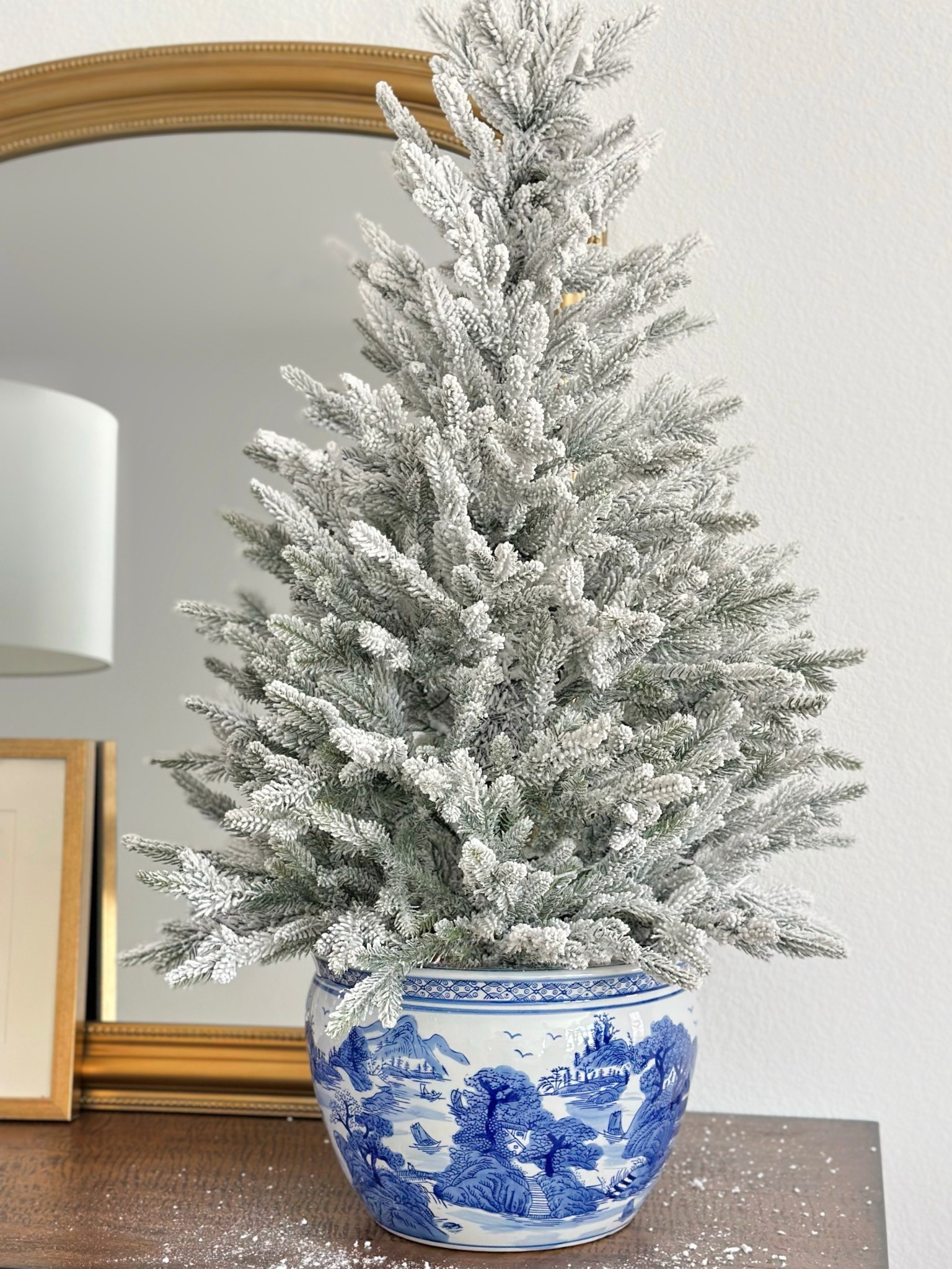 Affordable 4ft flocked Christmas tree – now online! ✨ I swapped out the potted base and set it in a planter using floral foam + packing paper to keep it upright. 

#LTKHome #LTKSaleAlert #LTKFindsUnder50