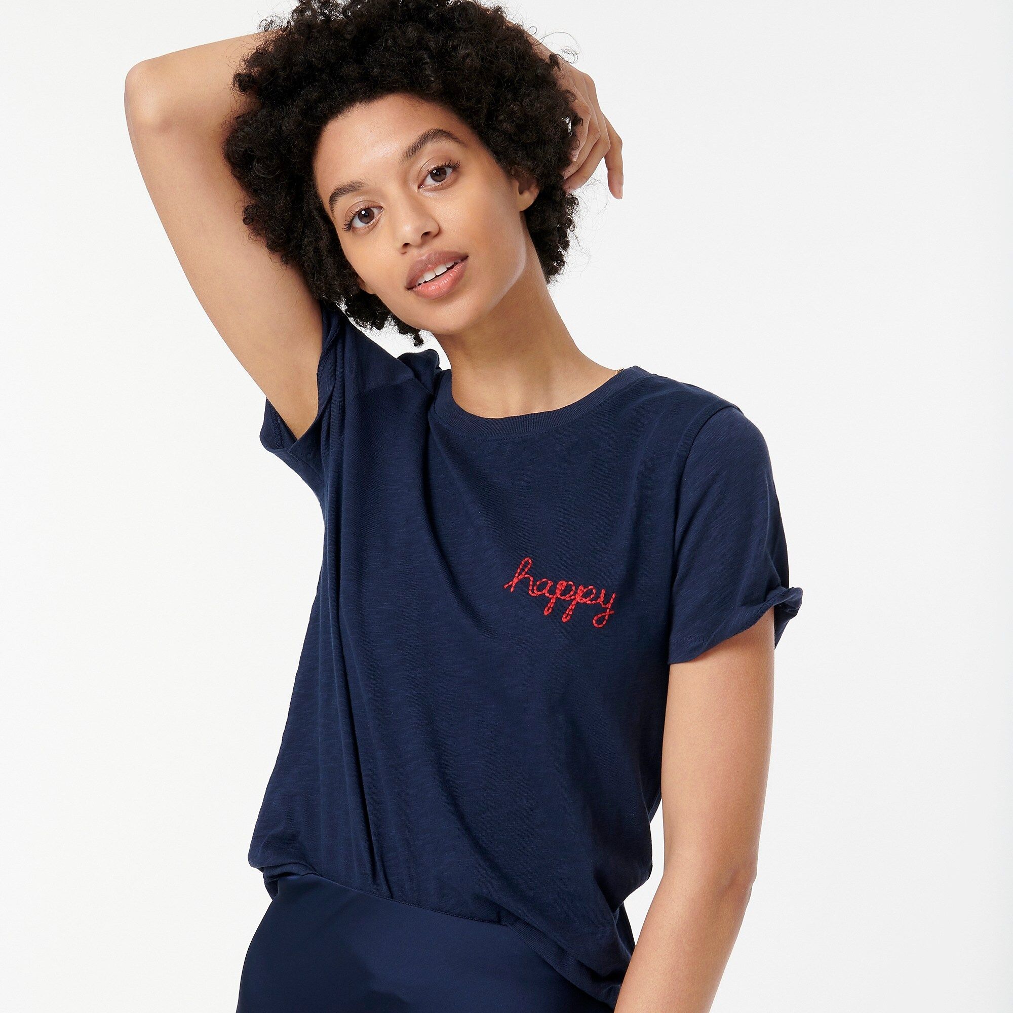 "Happy" embroidered crewneck T-shirt | J.Crew US