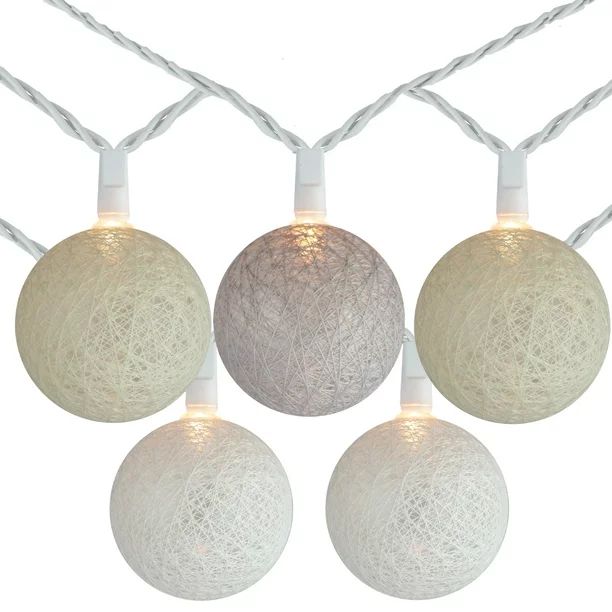 10 Neutral Tone Yarn Ball Patio Globe Lights - 8.6 ft White Wire | Walmart (US)