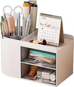 GGIANTGO Pencil Pen Holder for Desk, Office Desk Organizer with drawer, Cute Desktop Stationery O... | Amazon (US)