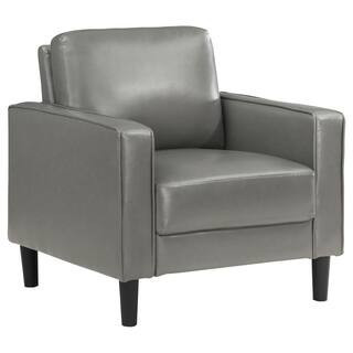 Ruth Gray Upholstered Track Arm Faux Leather Accent Chair | The Home Depot