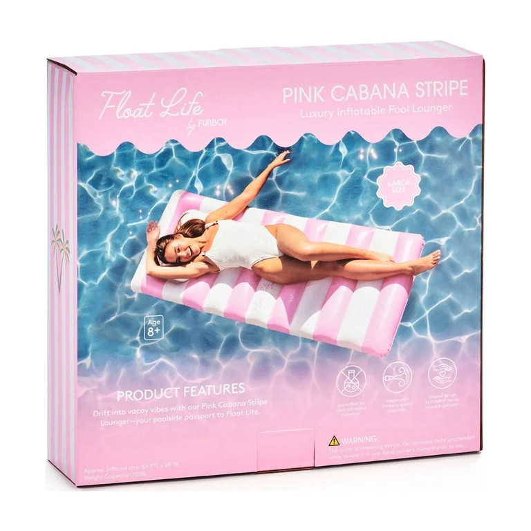 Float Life by FUNBOY Pink & White Striped Palm Pool Float Lounger, Oversized Design, Adults or ki... | Walmart (US)