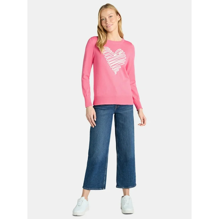 Time and Tru Women’s Valentine’s Day Sweater, Lightweight, Sizes XS-XXXL - Walmart.com | Walmart (US)