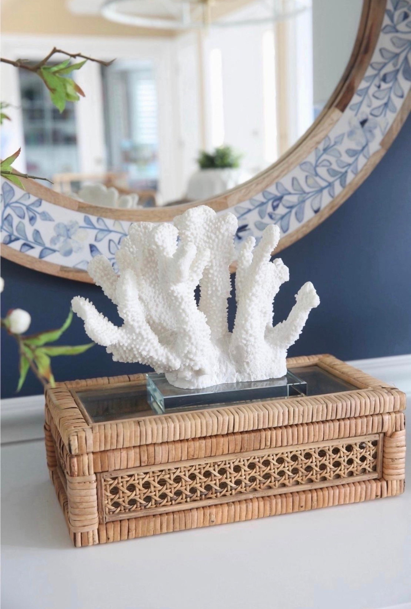 This set of cane and rattan boxes topped with a piece of coral is one of my favorite coastal styling moments for a layered, designer-inspired look. I love how the natural textures paired with beachy accents add warmth and effortless coastal charm to shelves and consoles. 

#LTKSaleAlert #LTKHome #LTKU