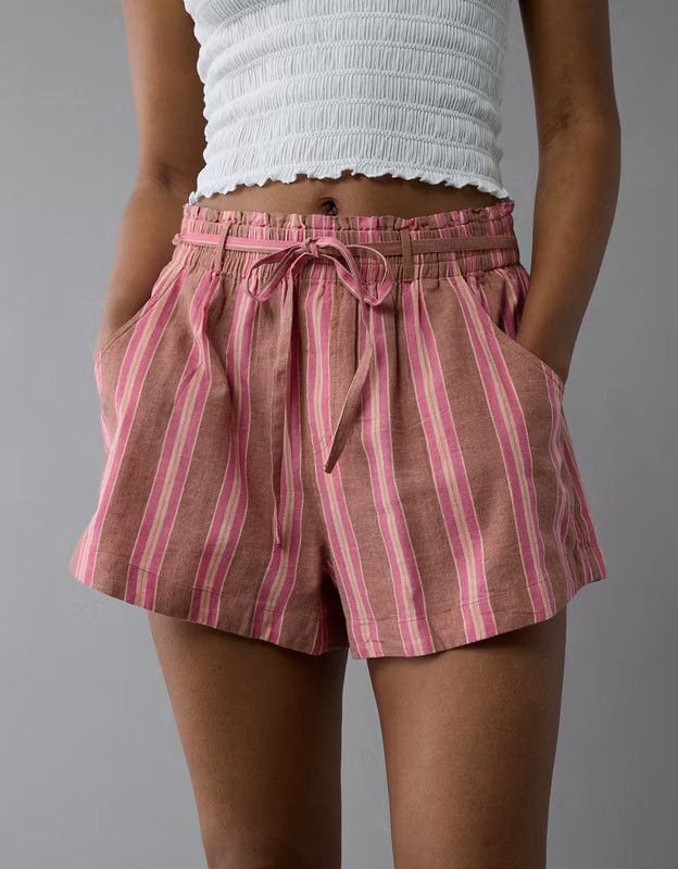 AE Sunchaser Knit High-Waisted Linen-Blend Striped Short | American Eagle Outfitters (US & CA)