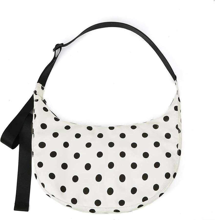 Nylon Crescent Bag Polka Dot Crossbody Purse for Travel Work College | Amazon (US)
