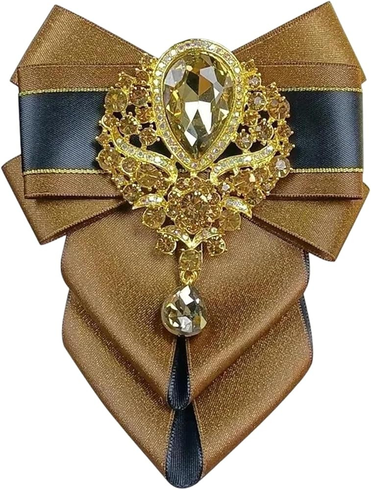 Womens Mens Luxury Rhinestone Bow Tie Brooch Chain Set Necktie for Business Party Wedding Suit | Amazon (US)
