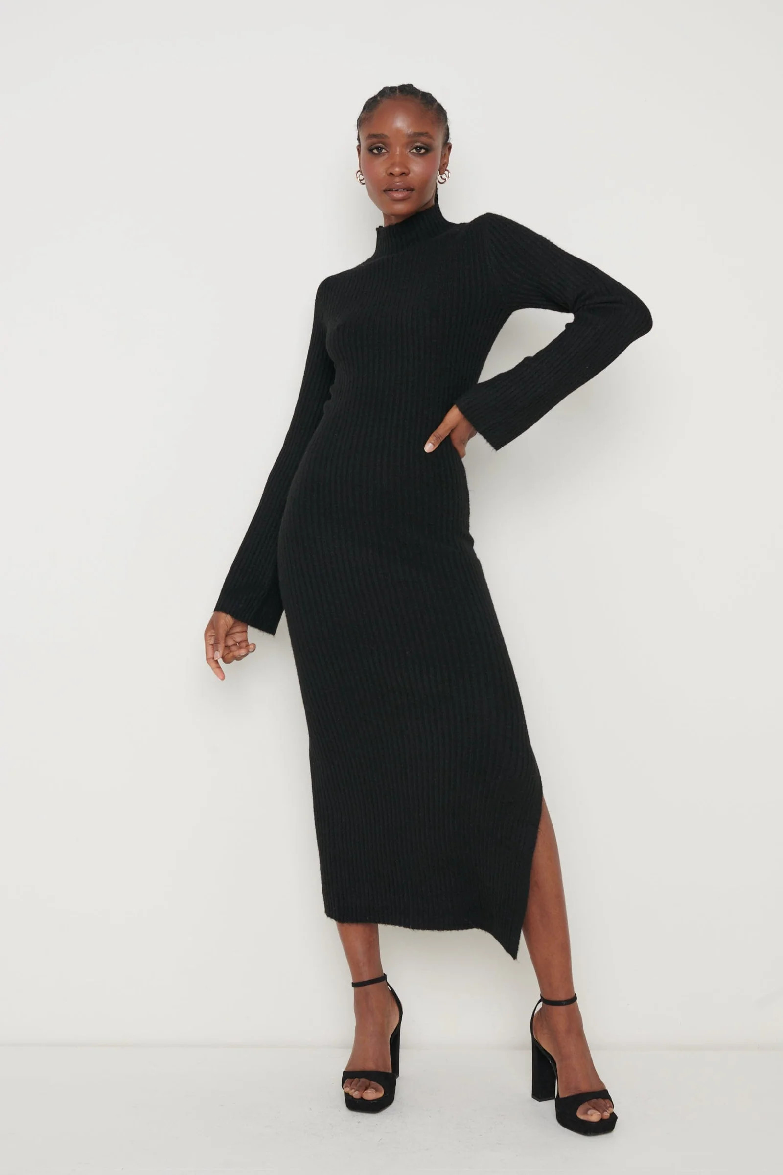Baylee Soft Knit Midaxi Dress - Black | Pretty Lavish (UK)