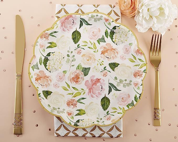 Kate Aspen Floral Paper Plates (Set Of 8), One Size, White/Green/Gold/Pink | Amazon (US)