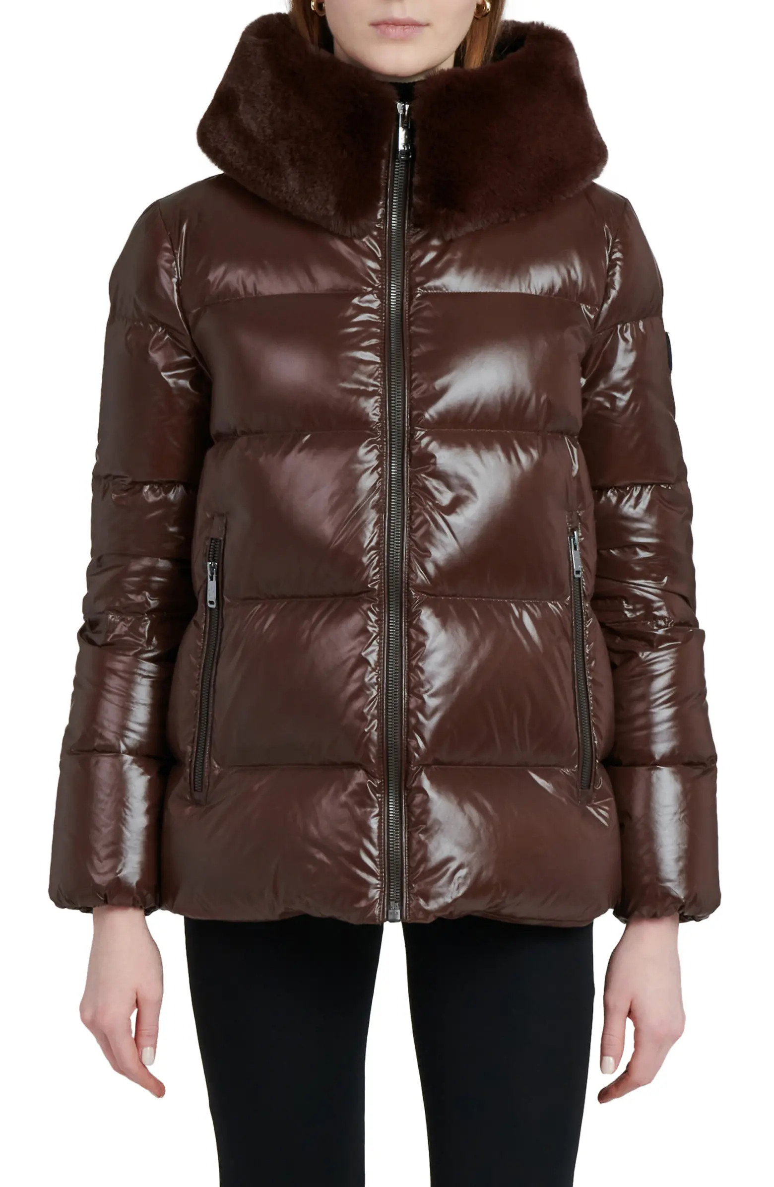 The Recycled Planet Company Water Resistant Nylon Down Puffer Coat with Faux Fur Trim | Nordstrom | Nordstrom