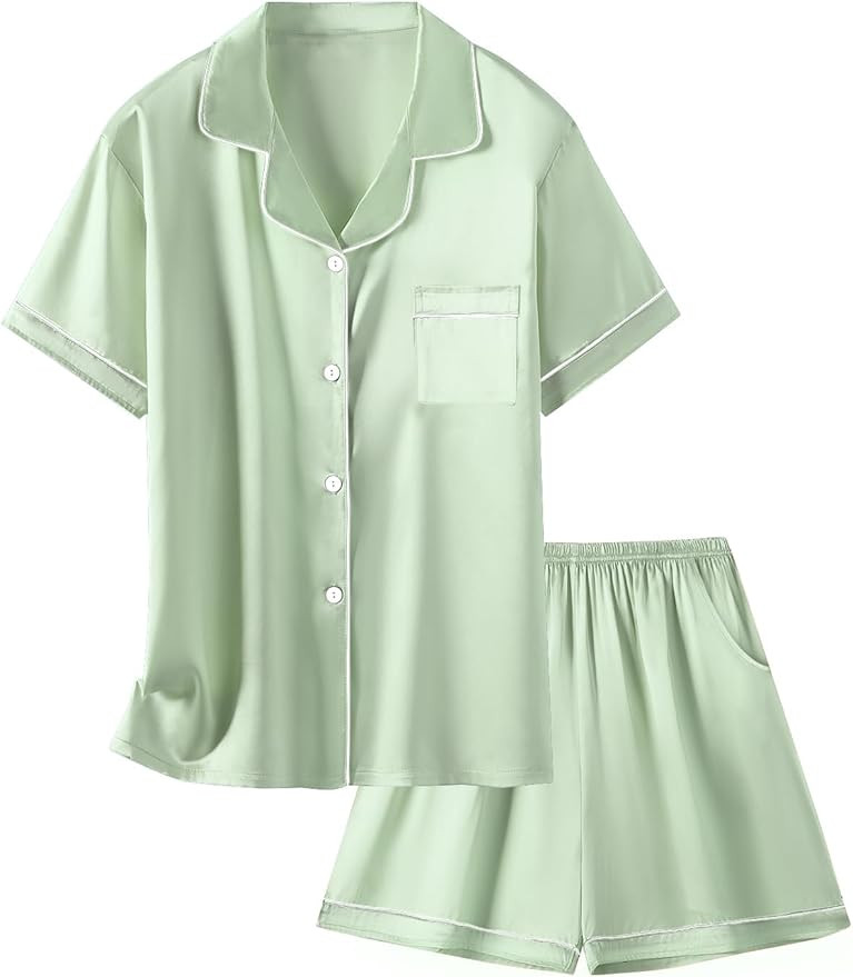 Schbbbta Girls & Womens Silk Pajamas Set, Satin Nightwear Button-Down Sleepwear, 3 Years - Women ... | Amazon (US)