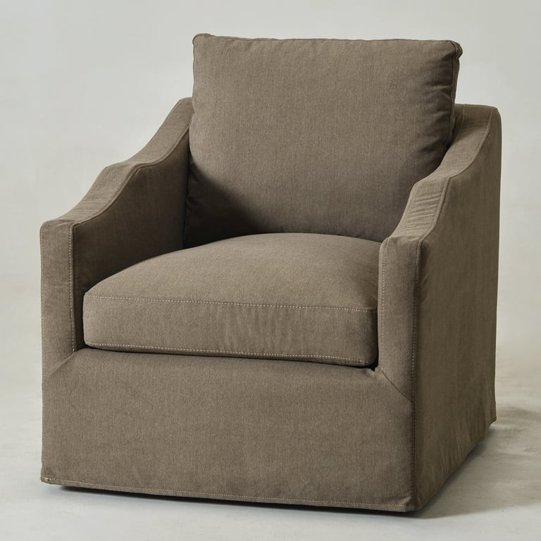 Brown Slipcovered Swivel Barrel Accent Chair with Removable Cushions, Modern Upholstered Armchair | Walmart (US)