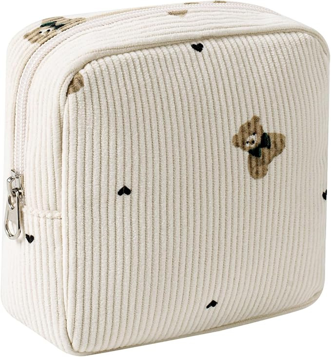 Cute Small Corduroy Zipper Makeup Bag, Mini Coquette Aesthetic Pouch with Bear Pattern for for Pu... | Amazon (US)