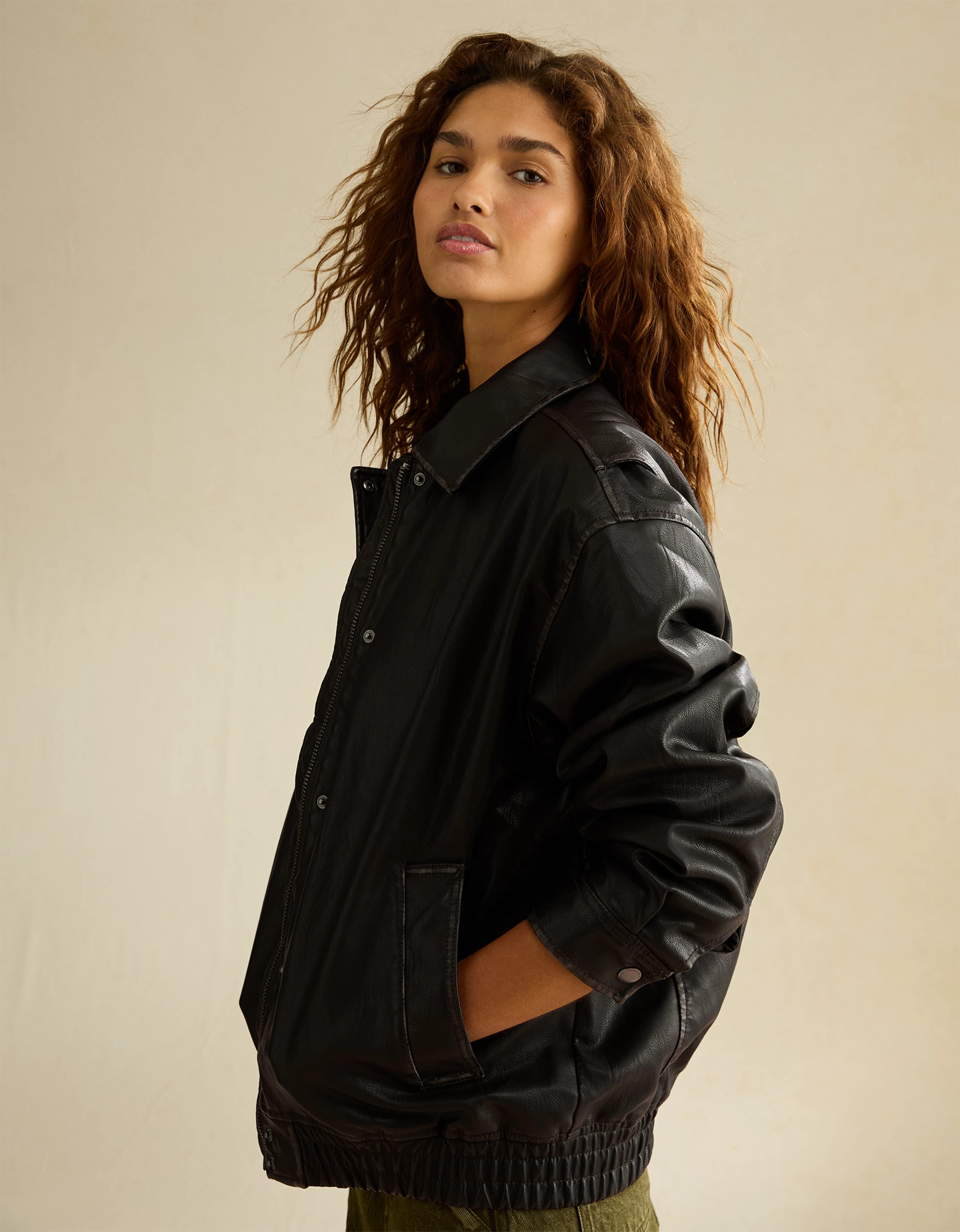 AE Vegan Leather Bomber Jacket | American Eagle Outfitters (US & CA)