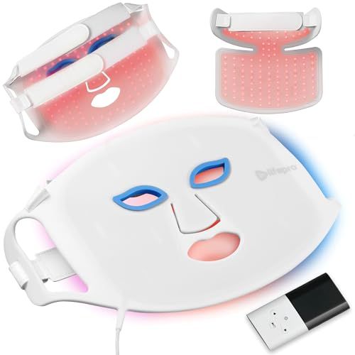 LifePro Red Light Therapy Face Mask, Led Face Mask Light Therapy - 3 Color Blue Red Light Therapy for Face and Neck, Portable Light Therapy Mask for Skin Care at Home Facial | Amazon (US)