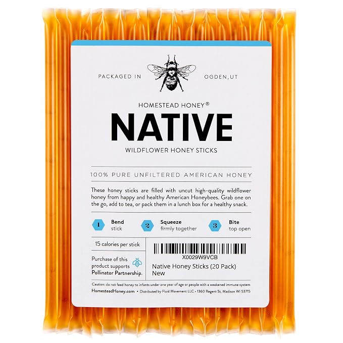 Homestead Honey Native Honey Sticks For Tea, Honey Packets Single Serve Honey Straws Stir Sticks,... | Amazon (US)