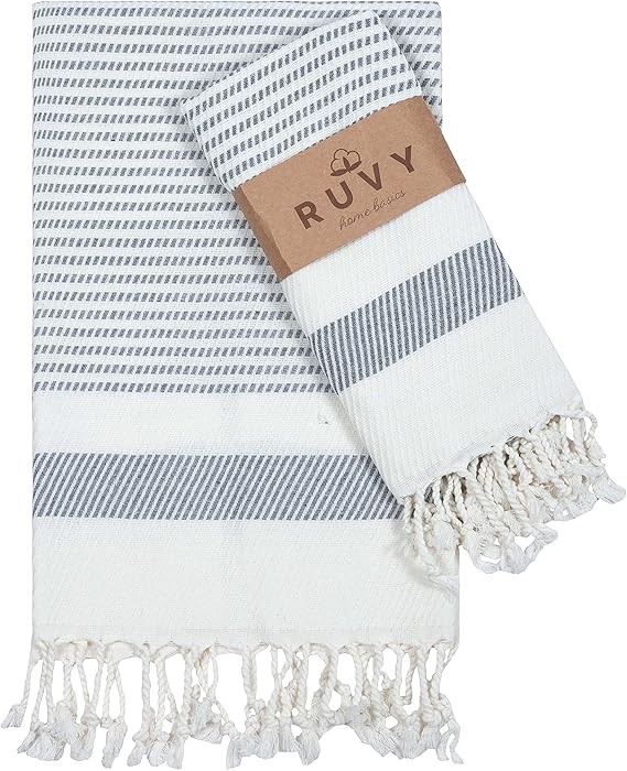Home Basics Turkish Hand Towels for Bathroom Set of 2 | 18"x40", Cotton | Bathroom Hand Towels & ... | Amazon (US)