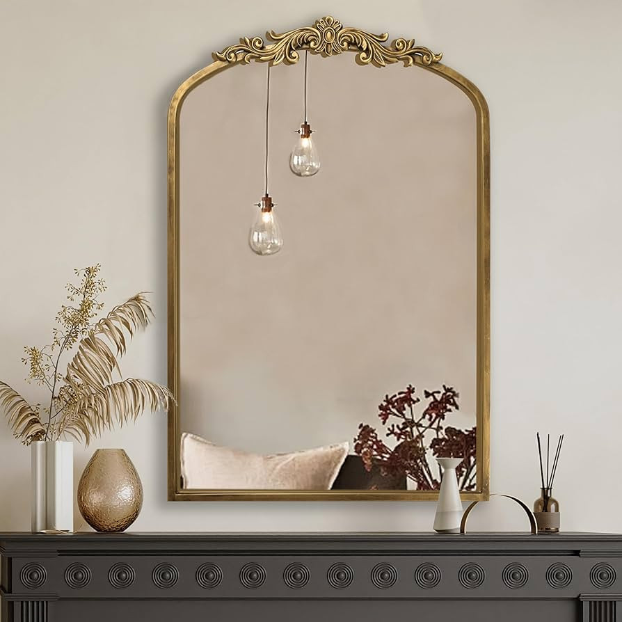 PERFNIQUE Vintage Mirror, 36" X 24" Arched Antique Baroque Wall Mirror, Gold Traditional Wall Dec... | Amazon (US)