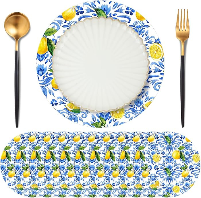 50 Pack Disposable Lemon Paper Placemats Blue Yellow Capri Lemon Party Decorations Amalfi Coast T... | Amazon (US)
