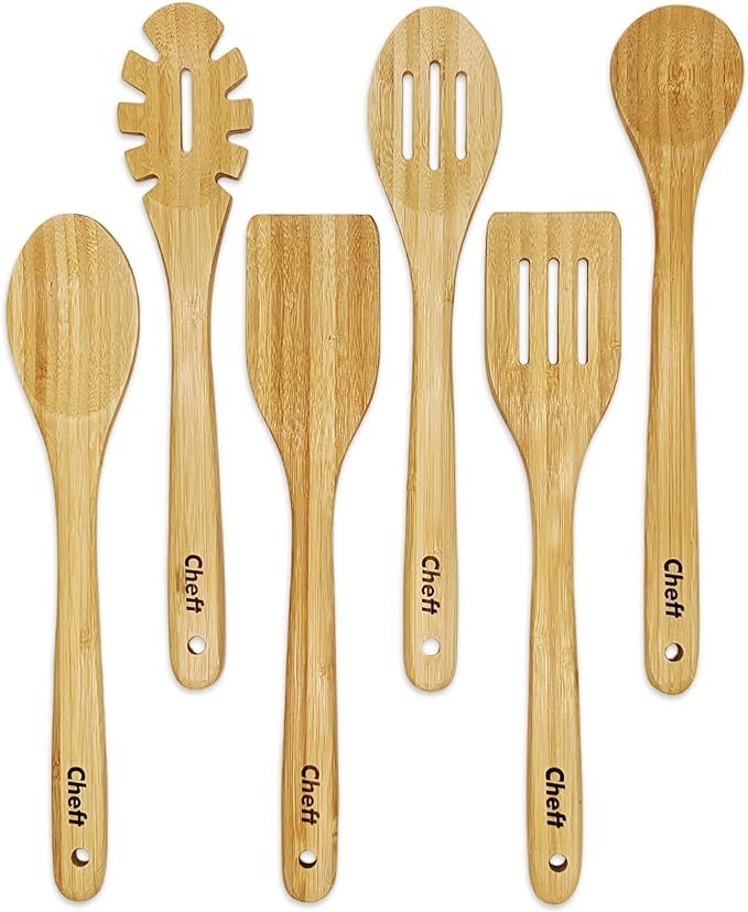 Cheft 6-Piece Organic Bamboo Utensils For Cooking – Heavy Duty Wooden Spoon Set For Kitchen –... | Amazon (US)