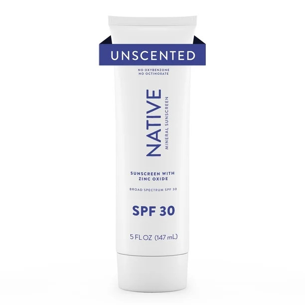 Native Unscented Mineral Sunscreen Lotion SPF 30, 5.0 oz | Walmart (US)